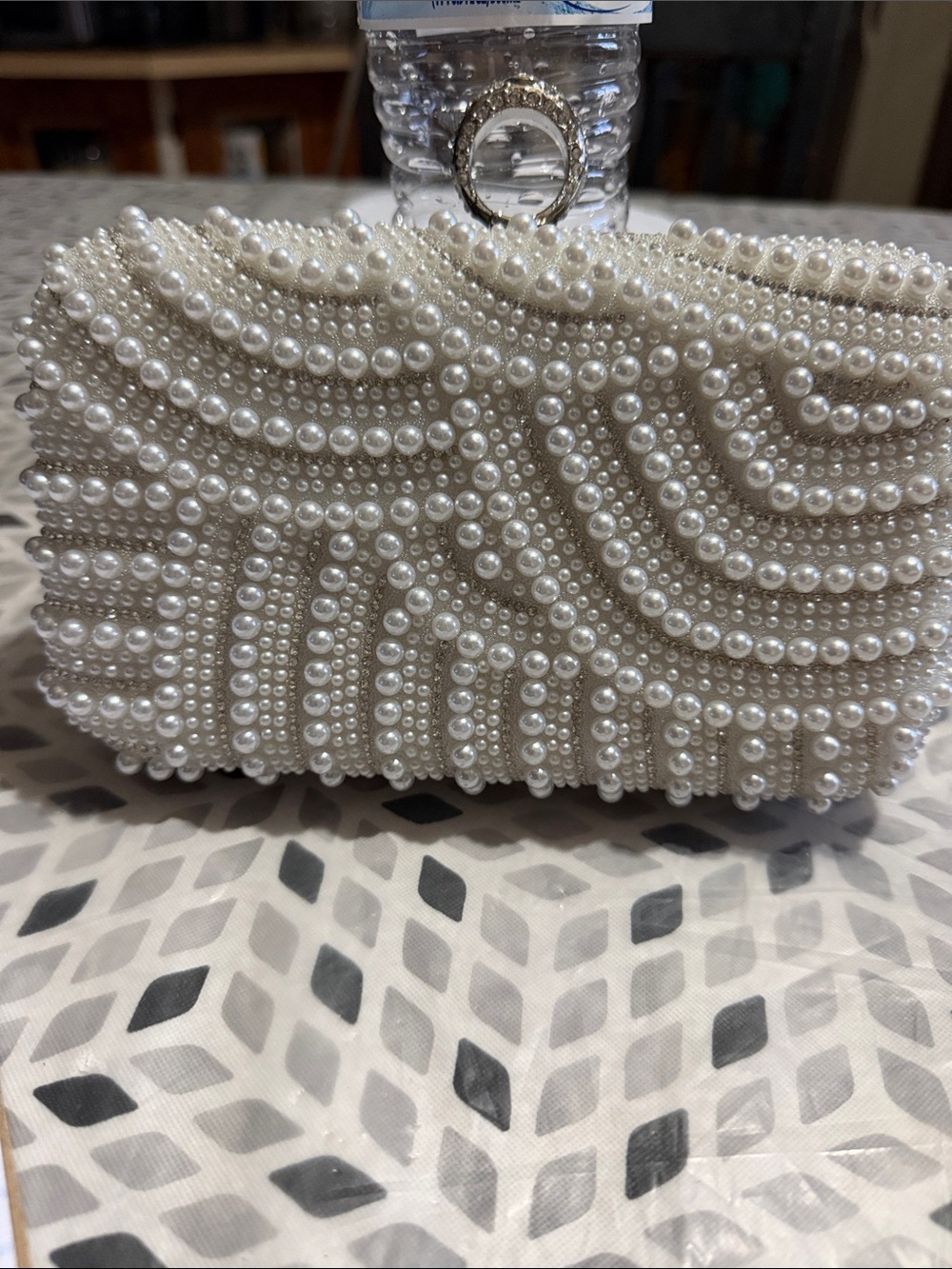 Source Unknown Pearl-Embellished Cream Evening Clutch